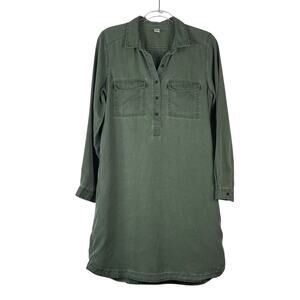 Old Navy Women's Army Green Utility Shirt Dress Long Sleeves Pockets Size M